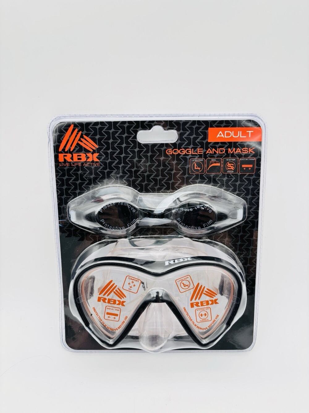 RBX Adult Swimming Mask Goggle Set ADJ Strap Comfort Fit Latex Free Packaged NEW